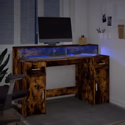vidaXL Desk with LED Lights Writing Working Table Smoked Oak Engineered Wood - Additional view 4