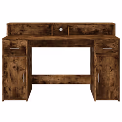 vidaXL Desk with LED Lights Writing Working Table Smoked Oak Engineered Wood - Additional view 5