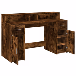 vidaXL Desk with LED Lights Writing Working Table Smoked Oak Engineered Wood - Additional view 8
