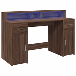 vidaXL Desk with LED Lights Writing Working Table Brown Oak Engineered Wood - Additional view 2