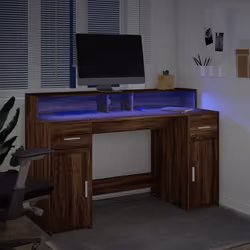 vidaXL Desk with LED Lights Writing Working Table Brown Oak Engineered Wood - Additional view 4