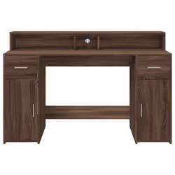 vidaXL Desk with LED Lights Writing Working Table Brown Oak Engineered Wood - Additional view 5