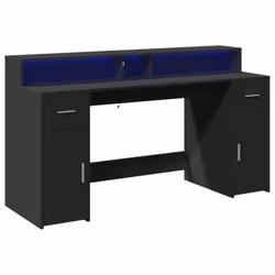 vidaXL Desk with LED Lights Writing Table Working Table Black Engineered Wood - Additional view 2