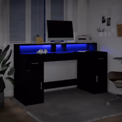 vidaXL Desk with LED Lights Writing Table Working Table Black Engineered Wood - Additional view 4