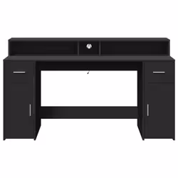 vidaXL Desk with LED Lights Writing Table Working Table Black Engineered Wood - Additional view 5