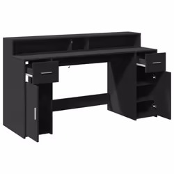 vidaXL Desk with LED Lights Writing Table Working Table Black Engineered Wood - Additional view 8