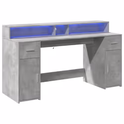 vidaXL Desk with LED Lights Study Working Table Concrete Grey Engineered Wood - Additional view 2