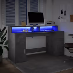 vidaXL Desk with LED Lights Study Working Table Concrete Grey Engineered Wood - Additional view 4