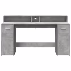 vidaXL Desk with LED Lights Study Working Table Concrete Grey Engineered Wood - Additional view 5