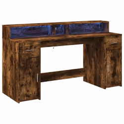 vidaXL Desk with LED Lights Writing Working Table Smoked Oak Engineered Wood - Additional view 2