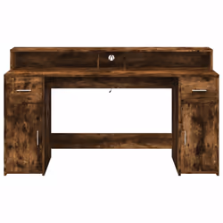 vidaXL Desk with LED Lights Writing Working Table Smoked Oak Engineered Wood - Additional view 5