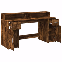 vidaXL Desk with LED Lights Writing Working Table Smoked Oak Engineered Wood - Additional view 8