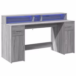 vidaXL Desk with LED Lights Writing Working Table Grey Sonoma Engineered Wood - Additional view 2