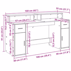 vidaXL Desk with LED Lights Writing Working Table Grey Sonoma Engineered Wood - Additional view 3