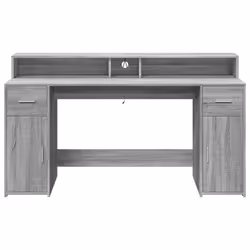 vidaXL Desk with LED Lights Writing Working Table Grey Sonoma Engineered Wood - Additional view 5