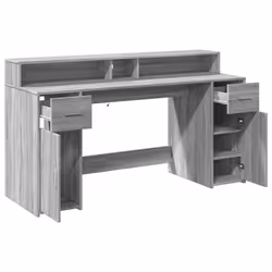 vidaXL Desk with LED Lights Writing Working Table Grey Sonoma Engineered Wood - Additional view 8