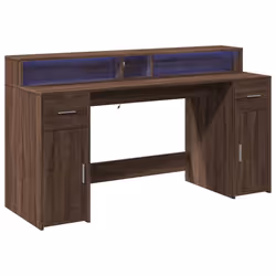vidaXL Desk with LED Lights Writing Working Table Brown Oak Engineered Wood - Additional view 2