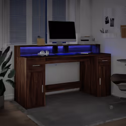 vidaXL Desk with LED Lights Writing Working Table Brown Oak Engineered Wood - Additional view 4