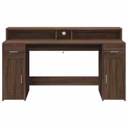 vidaXL Desk with LED Lights Writing Working Table Brown Oak Engineered Wood - Additional view 5