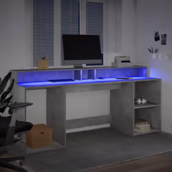vidaXL Desk with LED Lights Study Working Table Concrete Grey Engineered Wood - Additional view 4