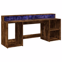 vidaXL Desk with LED Lights Writing Working Table Smoked Oak Engineered Wood - Additional view 2