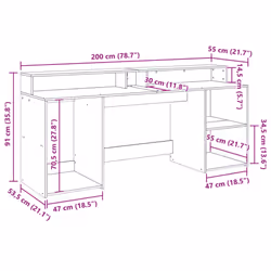 vidaXL Desk with LED Lights Writing Working Table Smoked Oak Engineered Wood - Additional view 3