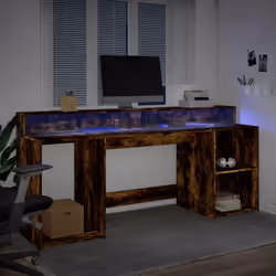 vidaXL Desk with LED Lights Writing Working Table Smoked Oak Engineered Wood - Additional view 4