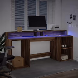 vidaXL Desk with LED Lights Writing Working Table Brown Oak Engineered Wood - Additional view 4