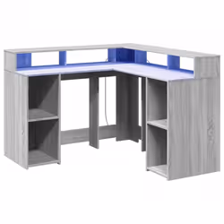 vidaXL Desk with LED Lights Writing Working Table Grey Sonoma Engineered Wood - Additional view 2