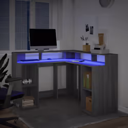 vidaXL Desk with LED Lights Writing Working Table Grey Sonoma Engineered Wood - Additional view 4