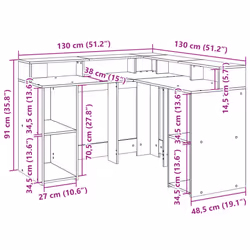 vidaXL Desk with LED Lights Writing Working Table Brown Oak Engineered Wood - Additional view 3