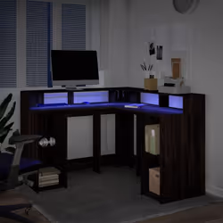 vidaXL Desk with LED Lights Writing Working Table Brown Oak Engineered Wood - Additional view 4