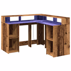 vidaXL Desk with LED Lights Writing Working Table Old Wood Engineered Wood - Additional view 2