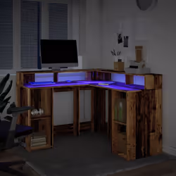 vidaXL Desk with LED Lights Writing Working Table Old Wood Engineered Wood - Additional view 4