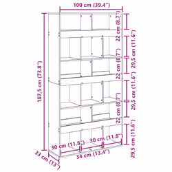 vidaXL Room Divider Privacy Screen Bookcase Bookshelf Engineered Wood - artisan oak, 100 x 33 x 187.5 cm