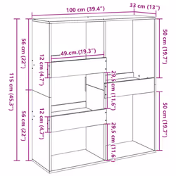vidaXL Room Divider Privacy Screen Room Partition Bookcase Engineered Wood - grey sonoma, 100 x 33 x 115 cm