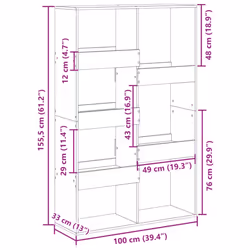 vidaXL Room Divider Privacy Screen Room Partition Bookcase Engineered Wood - grey sonoma, 100 x 33 x 155.5 cm - Additional view 8