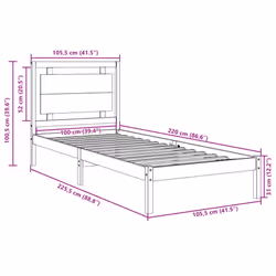 vidaXL Bed Frame Wooden Platform Bed Bedstead Bedroom Bed Base Solid Wood - natural, 100 x 220 cm - Additional view 8