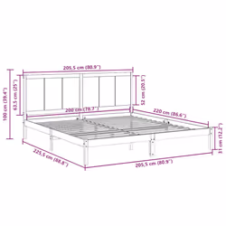 vidaXL Extra Long Bed Frame without Mattress Bed Base 200x220 cm Solid Wood - Additional view 3