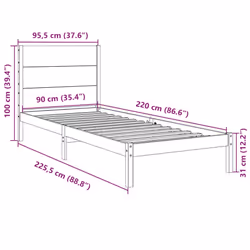 vidaXL Bed Frame Bed Base Bedstead Bedroom Mattress Foundation Solid Wood Pine - 90 x 220 cm