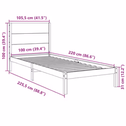 vidaXL Bed Frame Bed Base Bedstead Bedroom Mattress Foundation Solid Wood Pine - natural, 100 x 220 cm - Additional view 8