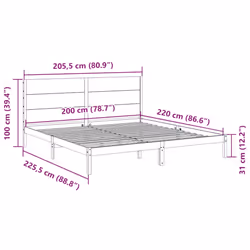 vidaXL Extra Long Bed Frame without Mattress Bed Base 200x220 cm Solid Wood - Additional view 3