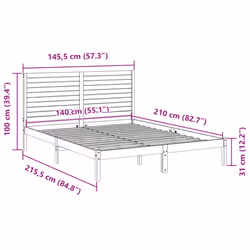 vidaXL Bed Frame Bed Base Bedstead Bedroom Mattress Foundation Solid Wood - natural, 140 x 210 cm - Additional view 3