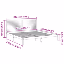 vidaXL Bed Frame Bed Base Bedstead Bedroom Mattress Foundation Solid Wood - natural, 200 x 220 cm - Additional view 3