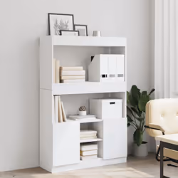 vidaXL Highboard Sideboard Storage Organiser Cabinet Cupboard Engineered Wood - white, 92 x 33 x 140 cm - Additional view 2
