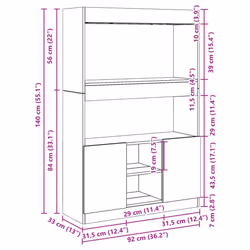 vidaXL Highboard Sideboard Storage Organiser Cabinet Cupboard Engineered Wood - black, 92 x 33 x 140 cm - Additional view 3