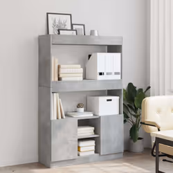 vidaXL Highboard Sideboard Storage Organiser Cabinet Cupboard Engineered Wood - concrete grey, 92 x 33 x 140 cm - Additional view 2