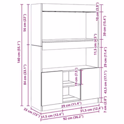 vidaXL Highboard Sideboard Storage Organiser Cabinet Cupboard Engineered Wood - smoked oak, 92 x 33 x 140 cm - Additional view 3