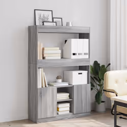 vidaXL Highboard Sideboard Storage Organiser Cabinet Cupboard Engineered Wood - grey sonoma, 92 x 33 x 140 cm - Additional view 2