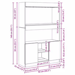 vidaXL Highboard Sideboard Storage Organiser Cabinet Cupboard Engineered Wood - grey sonoma, 92 x 33 x 140 cm - Additional view 3